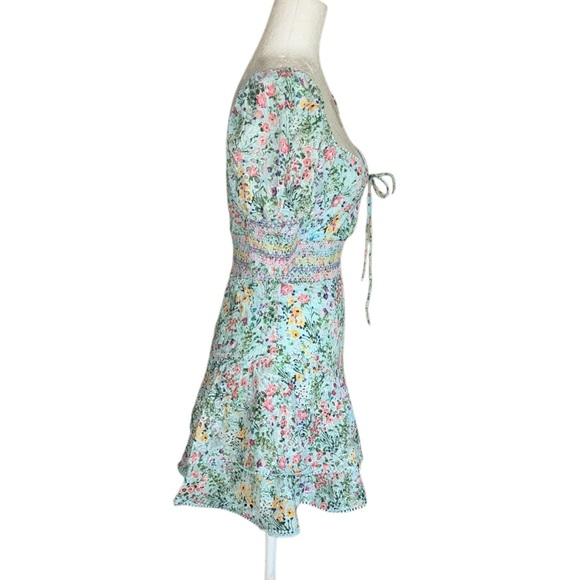 Alice + Olivia Crawford Floral Print Puff Sleeve Sweetheart Neck Mini Dress - 0 - Picture 10 of 16